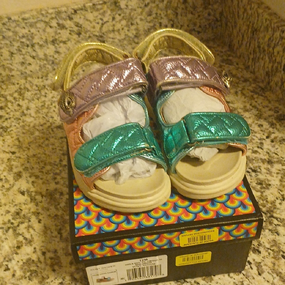 Kurt Geiger Violet, Pink, Gold and Teal Sandals with Secure Straps